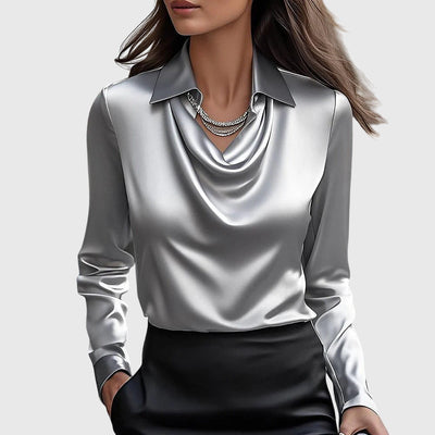 Sylvie | Blusa elegante con acabado brillante y cuello fruncido