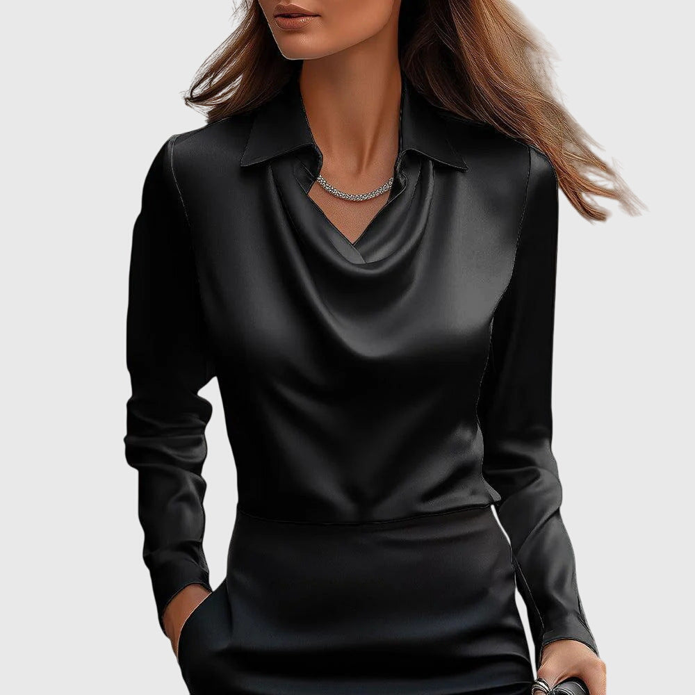 Sylvie | Blusa elegante con acabado brillante y cuello fruncido