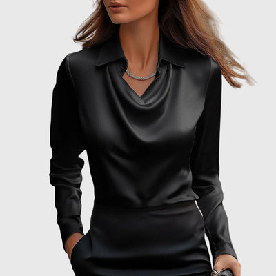 Sylvie | Blusa elegante con acabado brillante y cuello fruncido