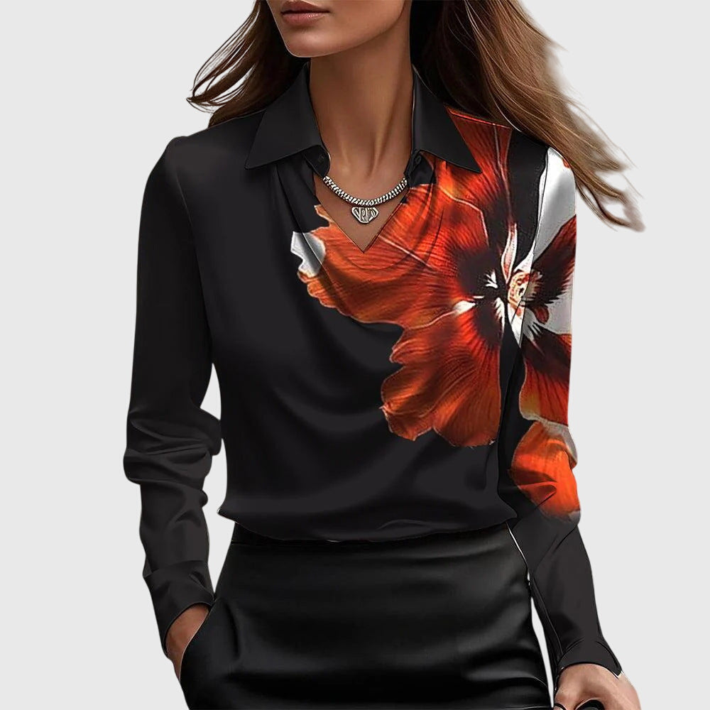 Sylvie | Blusa elegante con acabado brillante y cuello fruncido